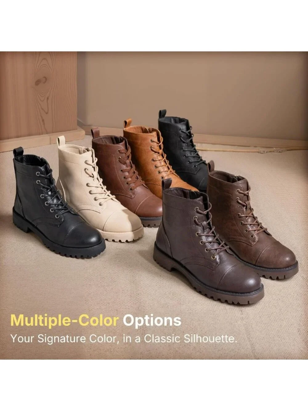 Stylish Women's Lace-Up Combat Ankle Boots with Cap Toe & Low Block Heel